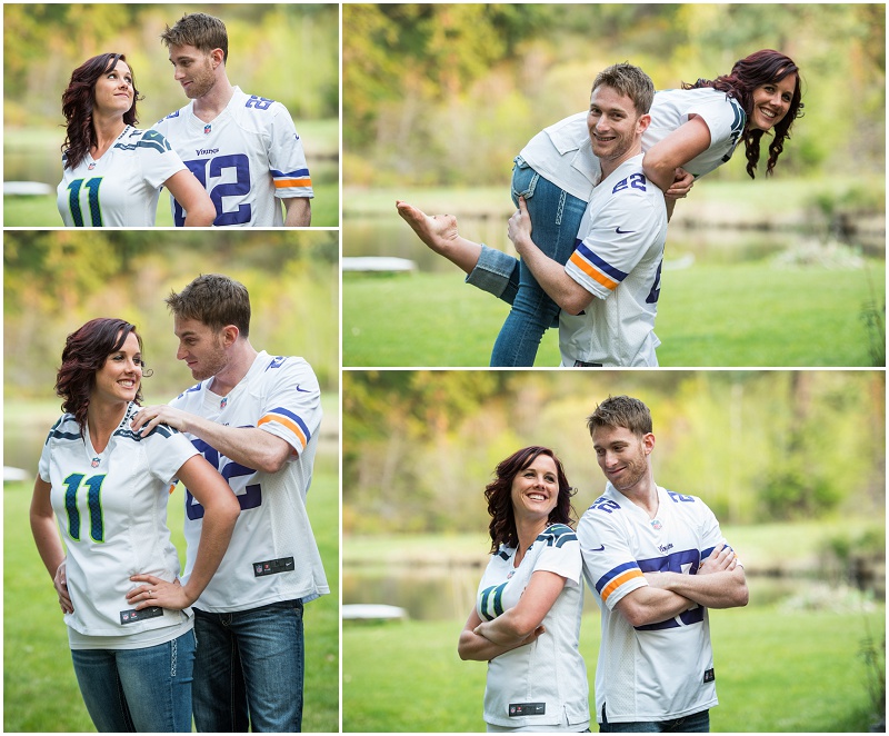 Country Engagement Photos Cle Elum Photographer couple with football jerseys photo