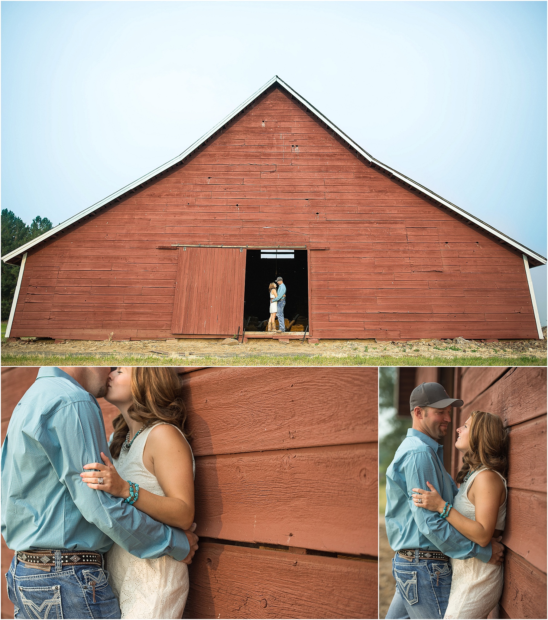 Kittitas Engagement Photos couple in big red barn photo
