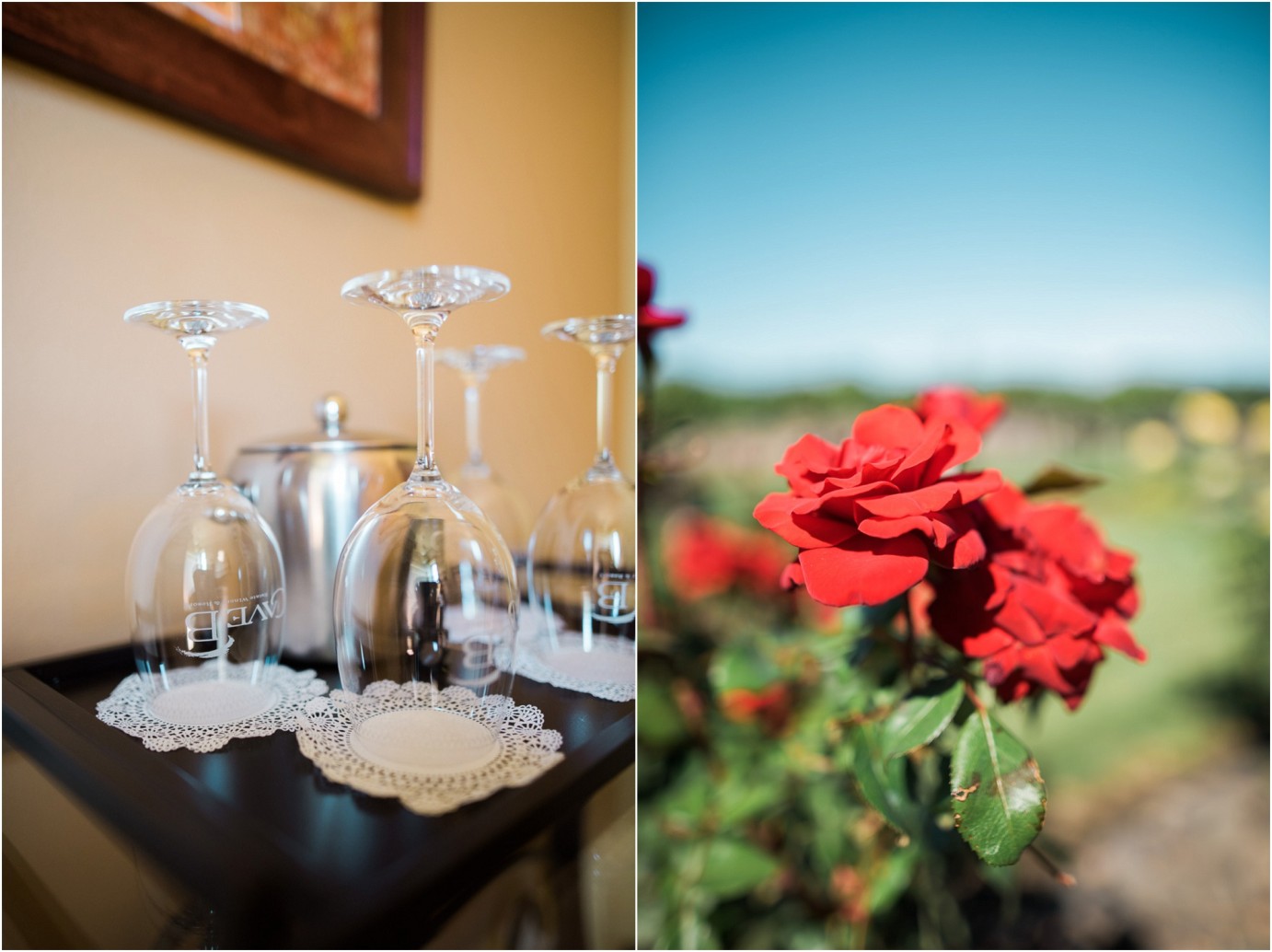 Cave B Winery wine glasses and flower photo