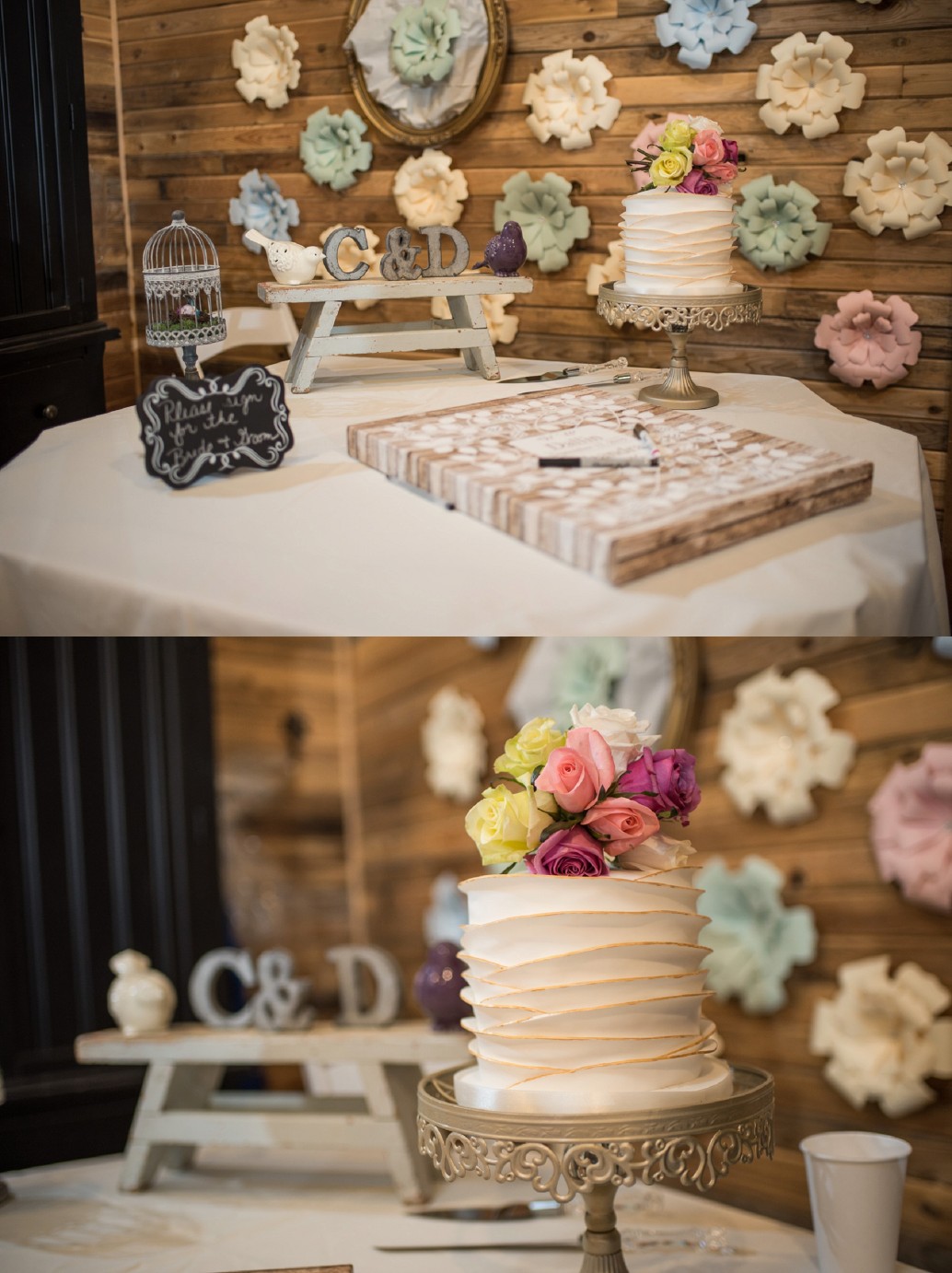 Kennewick wedding cake and guest sign in photo 