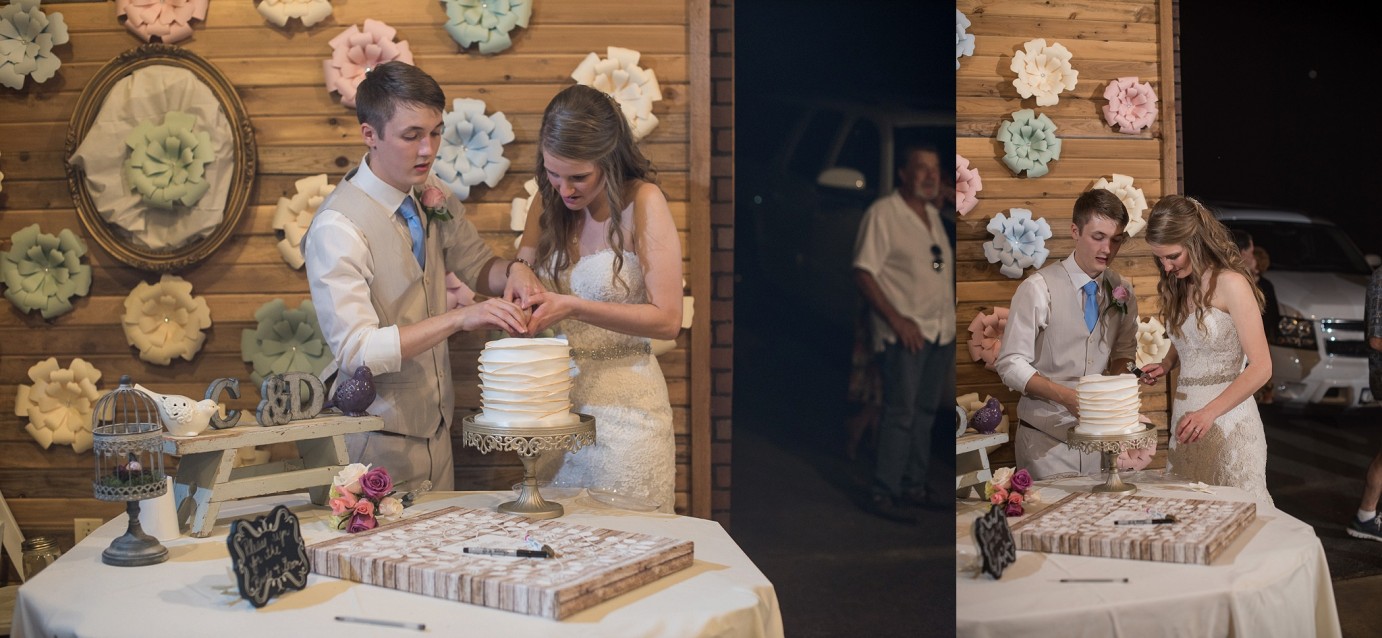 Kennewick wedding bride and groom cutting cake photo