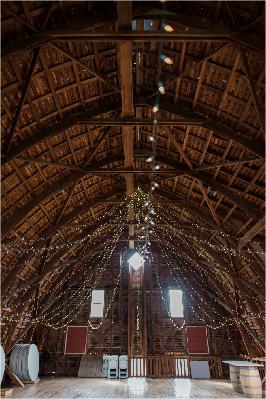 Winn Homestead upstairs of barn with twinkle lights photo
