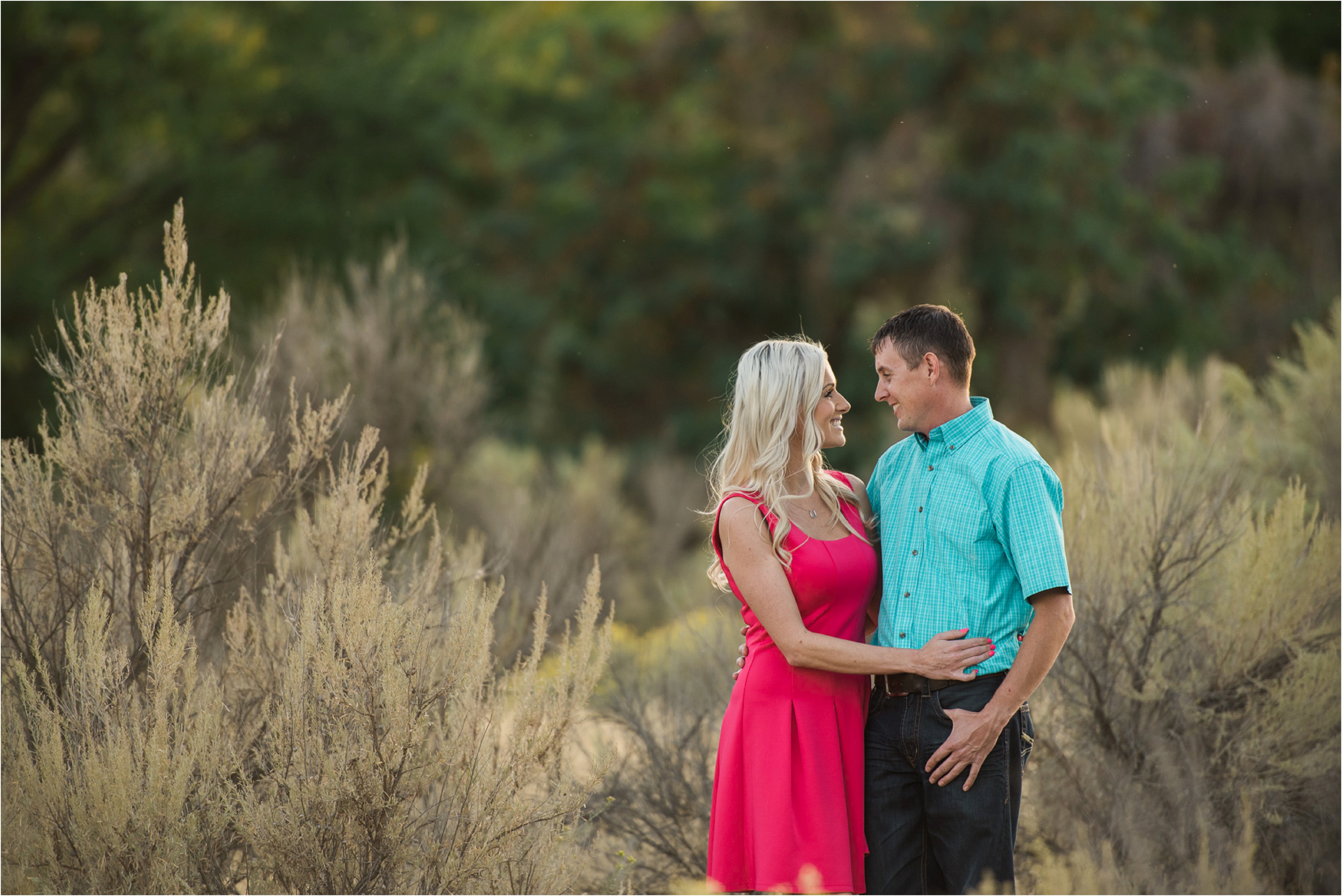 Country Engagement photo couple smiling at each other photo