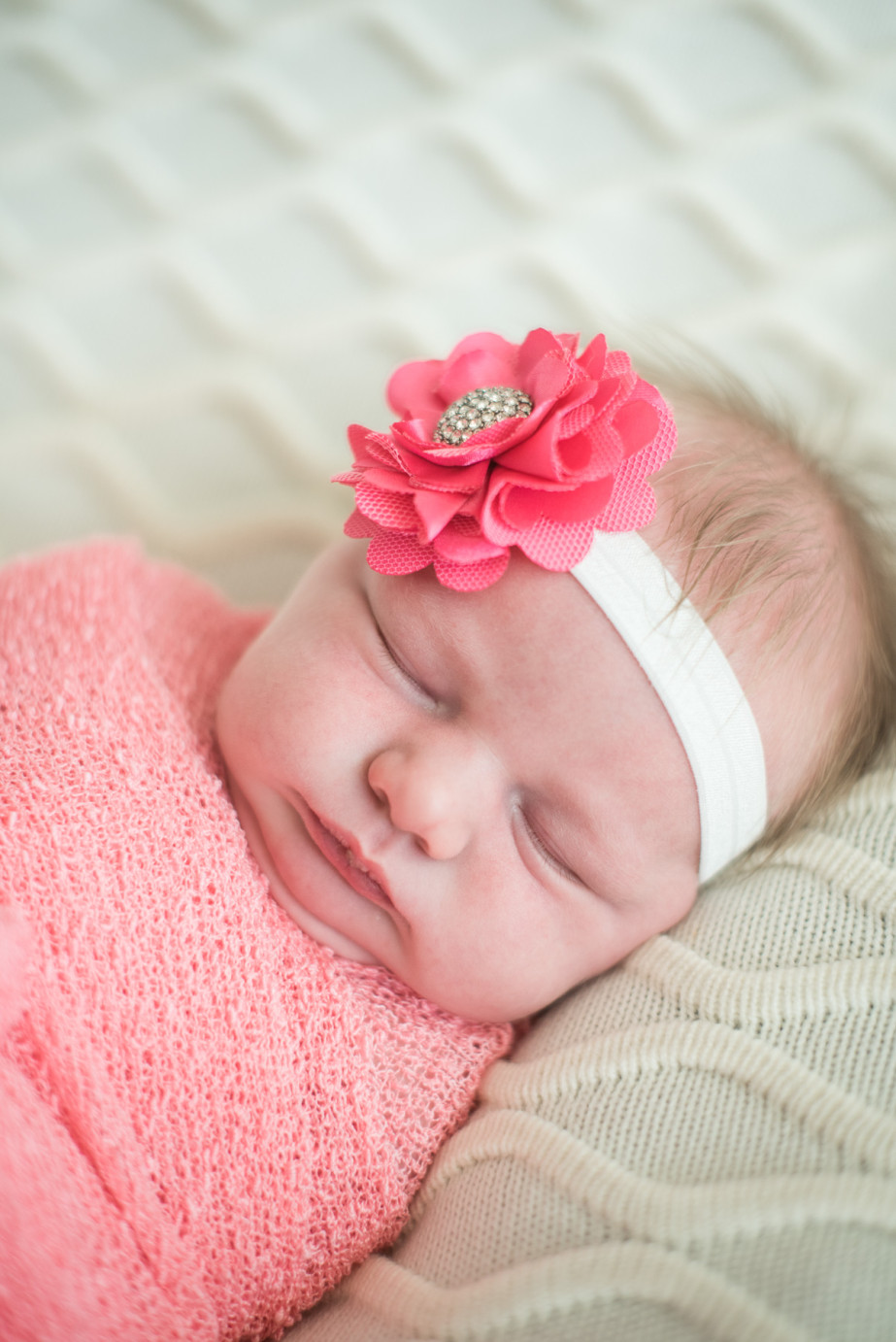 Newborn Photographer Trios Hosptial Kennewick WA Baby girl with pink flower photo