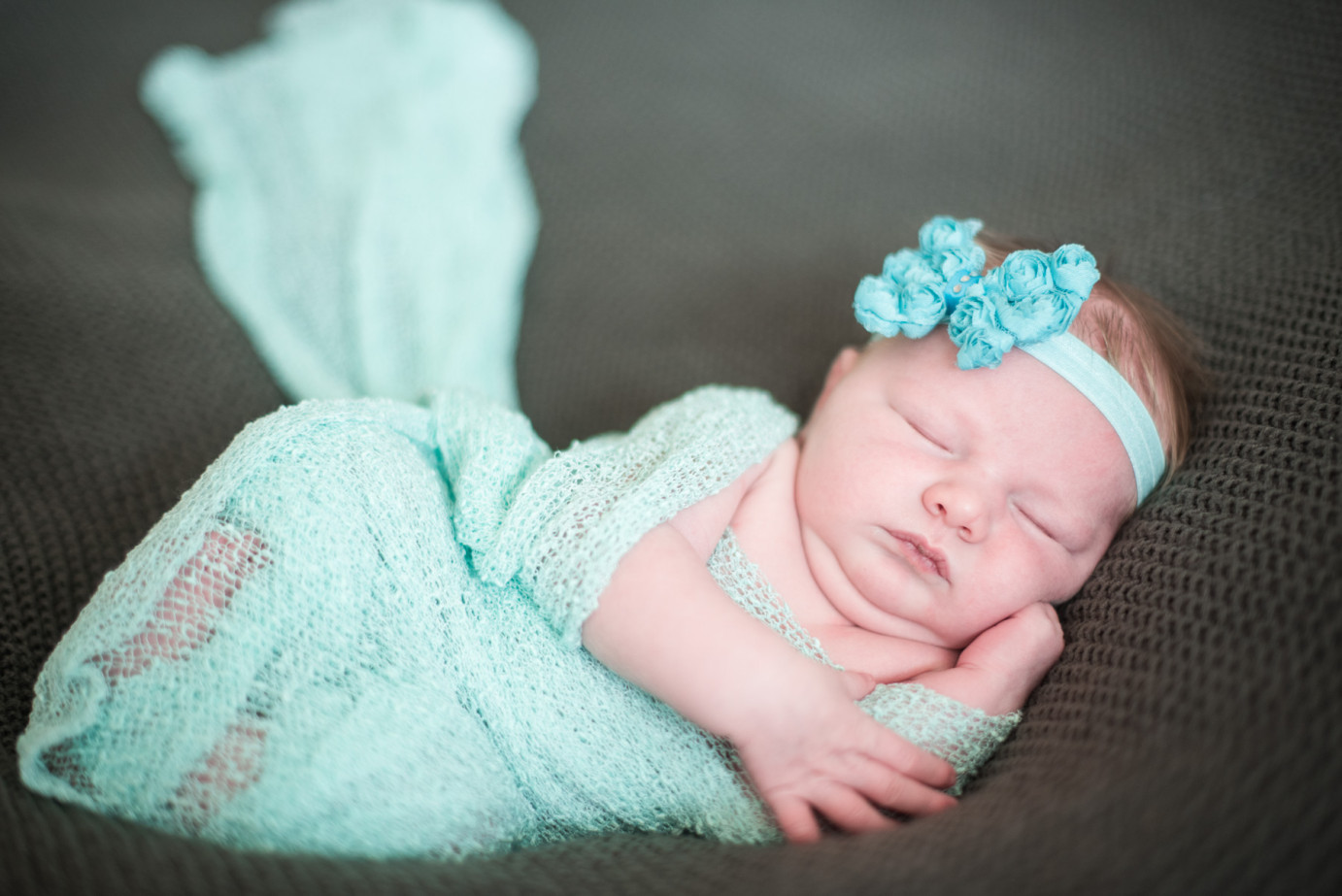 Newborn Photographer Trios Hosptial Kennewick WA Baby girl with aqua wrap photo
