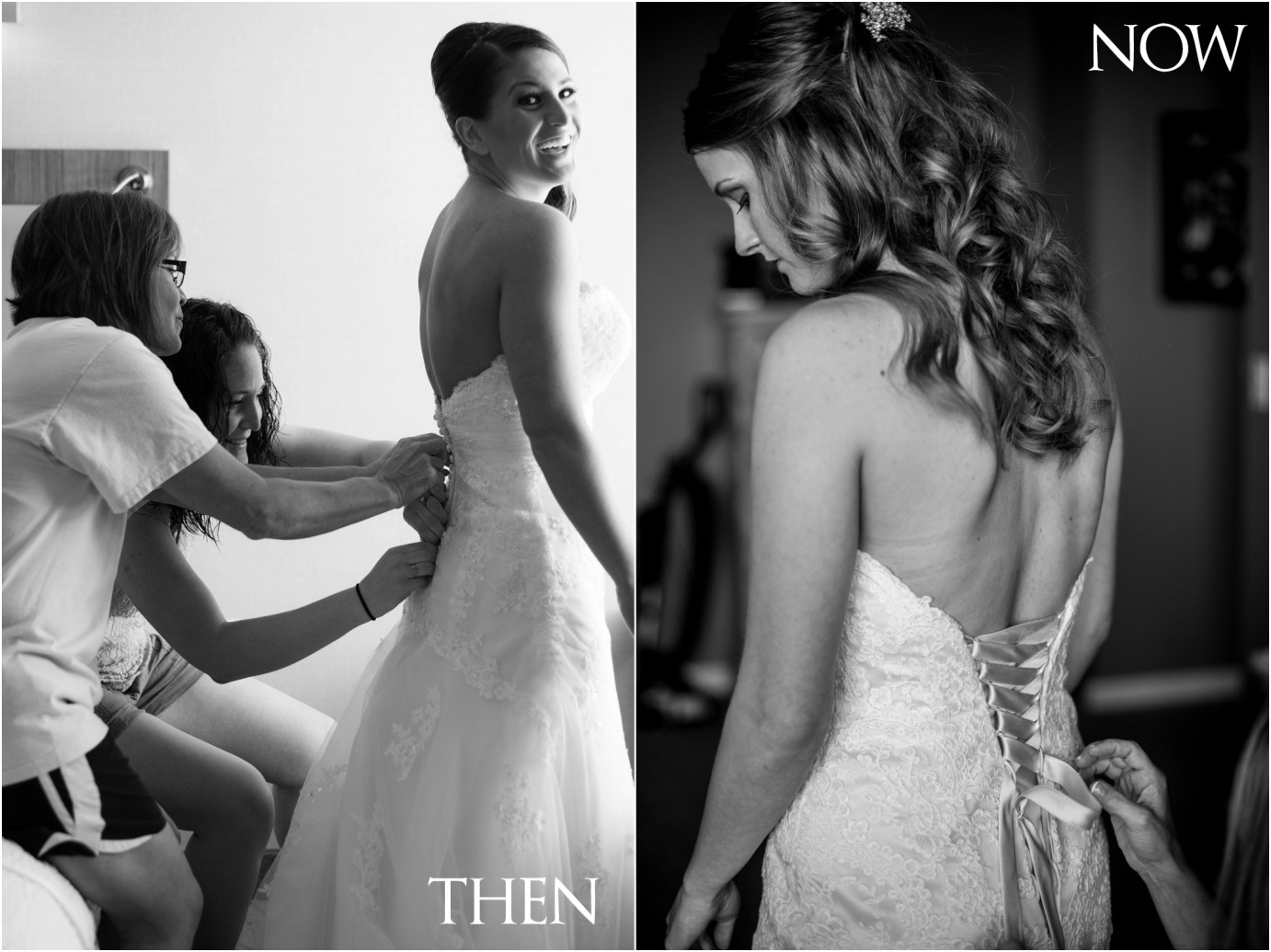 Then and Now Wenatchee Photographer Bride getting ready comparison photo