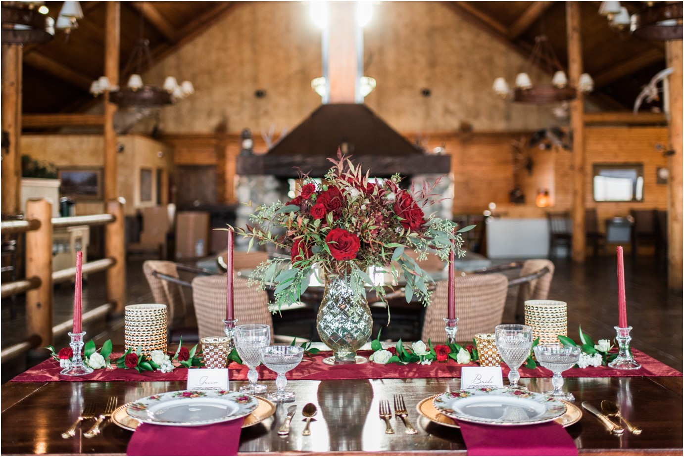 Eagle Lakes Lodge Wedding Inspiration Shoot sweetheart table wide view photo
