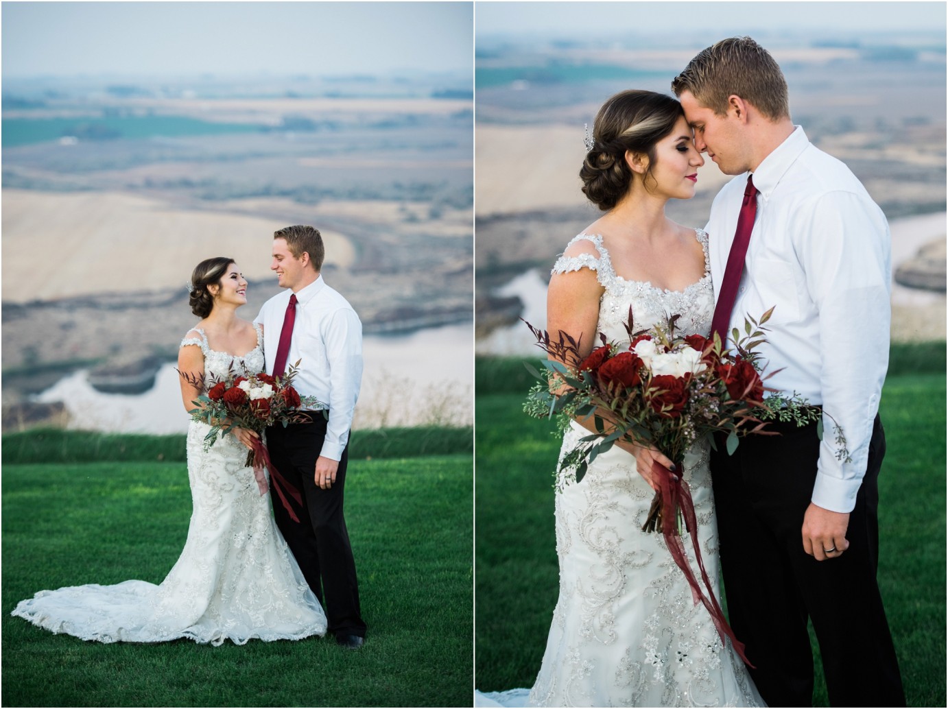 Eagle Lakes Lodge Wedding Inspiration Shoot bride and groom on cliff photo