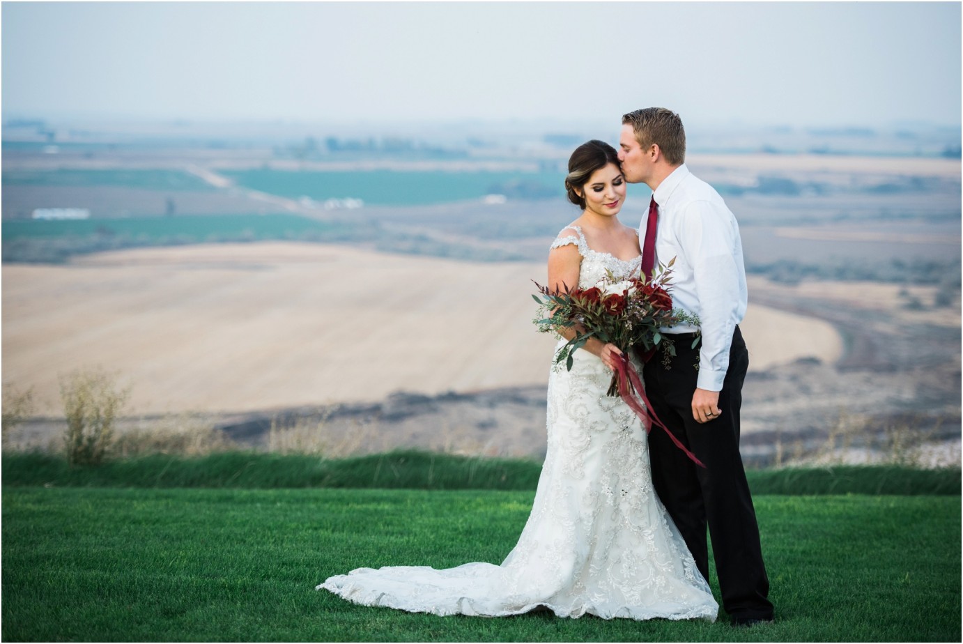 Eagle Lakes Lodge Wedding Inspiration Shoot bride and groom with view photo