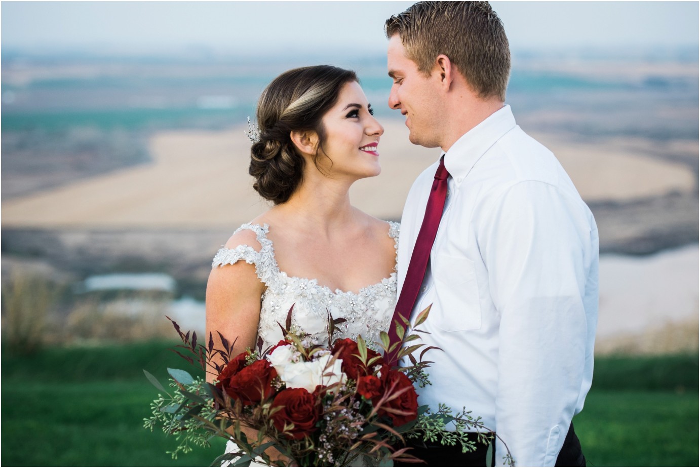 Eagle Lakes Lodge Wedding Inspiration Shoot bride and groom with bouquet photo