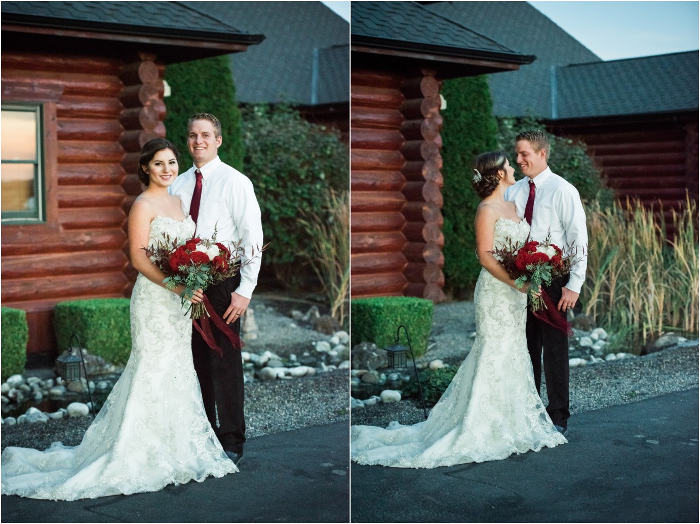 Eagle Lakes Lodge Wedding Inspiration Shoot bride and groom in front of lodge photo