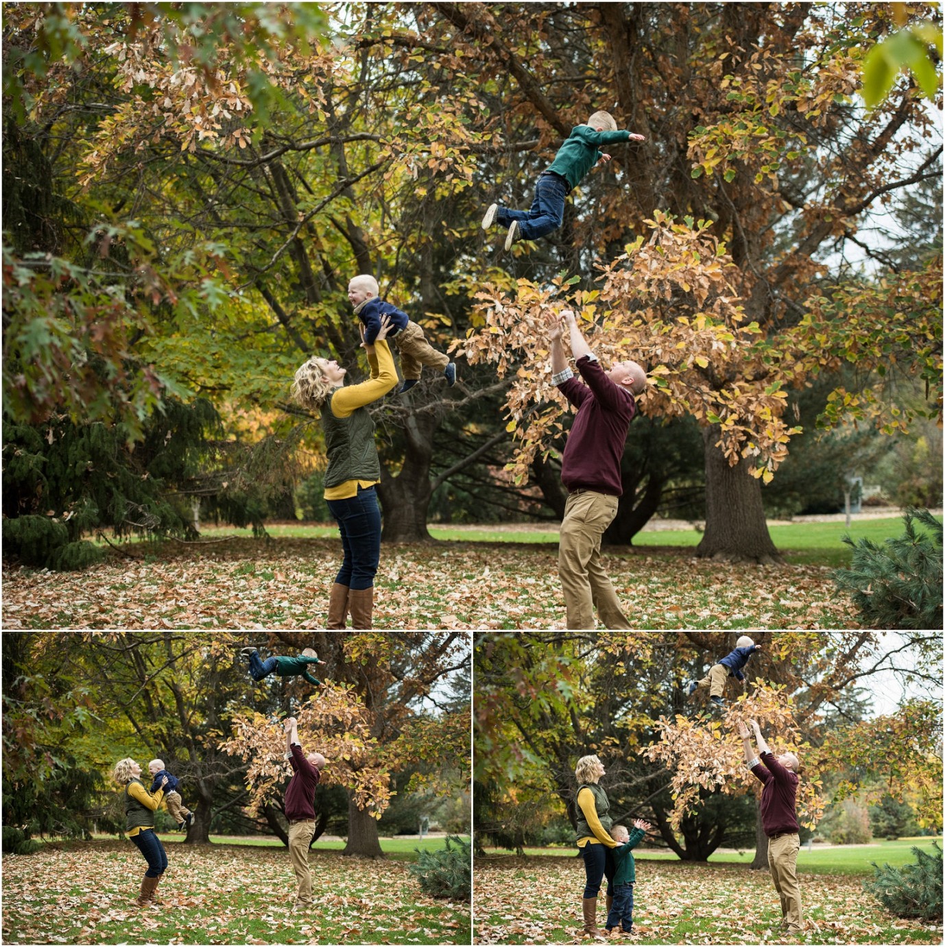 Yakima Area Arboretum Family Photographer mom and dad throwing boys into the air Photo