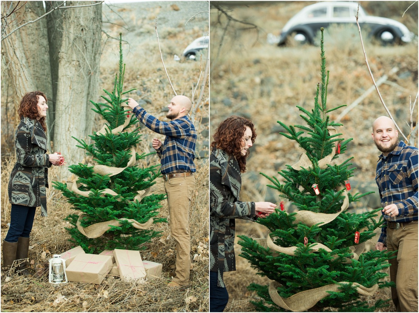 Kennewick Christmas Inspired Couple Shoot couple decorating a tree photo