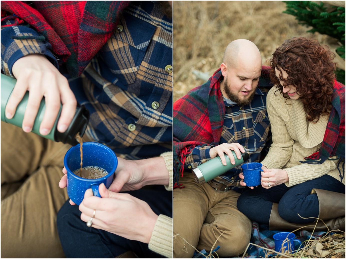 Kennewick Christmas Inspired Couple Shoot couple pouring hot cocoa photo
