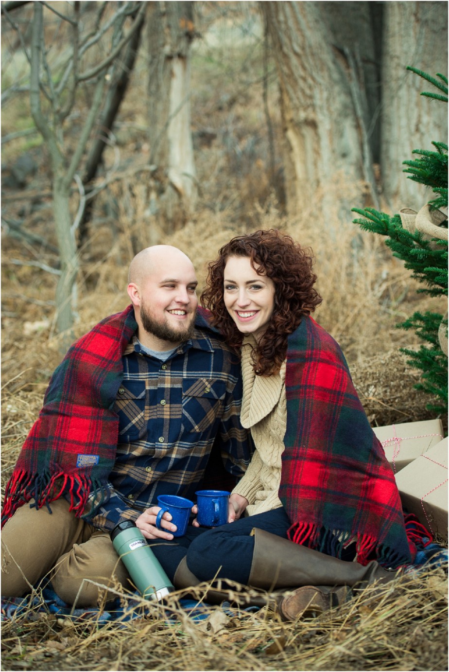 Kennewick Christmas Inspired Couple Shoot husband smiling at wife photo