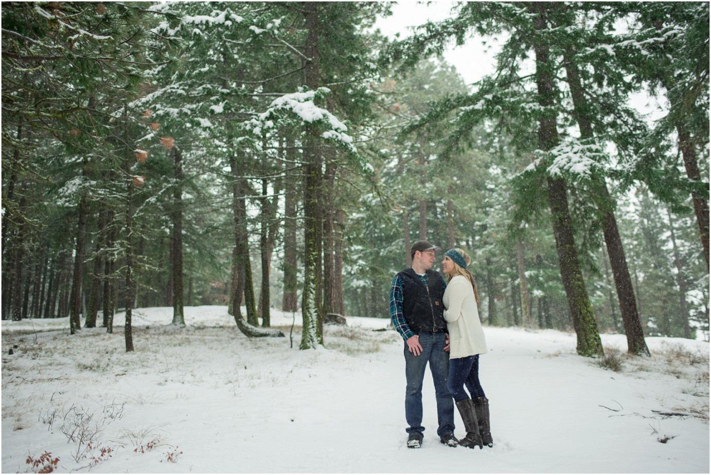 Ellensburg Engagement Session Ellensburg WA Photographer couple standing in a forest photo