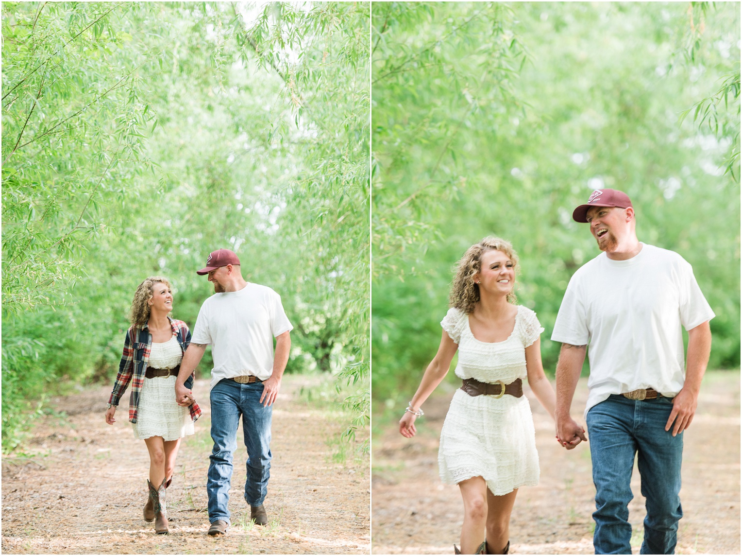 Country Engagement Session Mattawa Photographer Ryan and Shelby Couple walking in a grove of trees