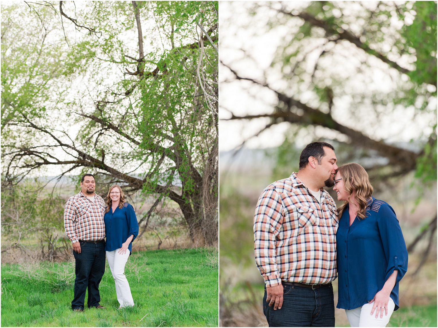 Vantage Crags Engagement Session Couple standing in front of trees