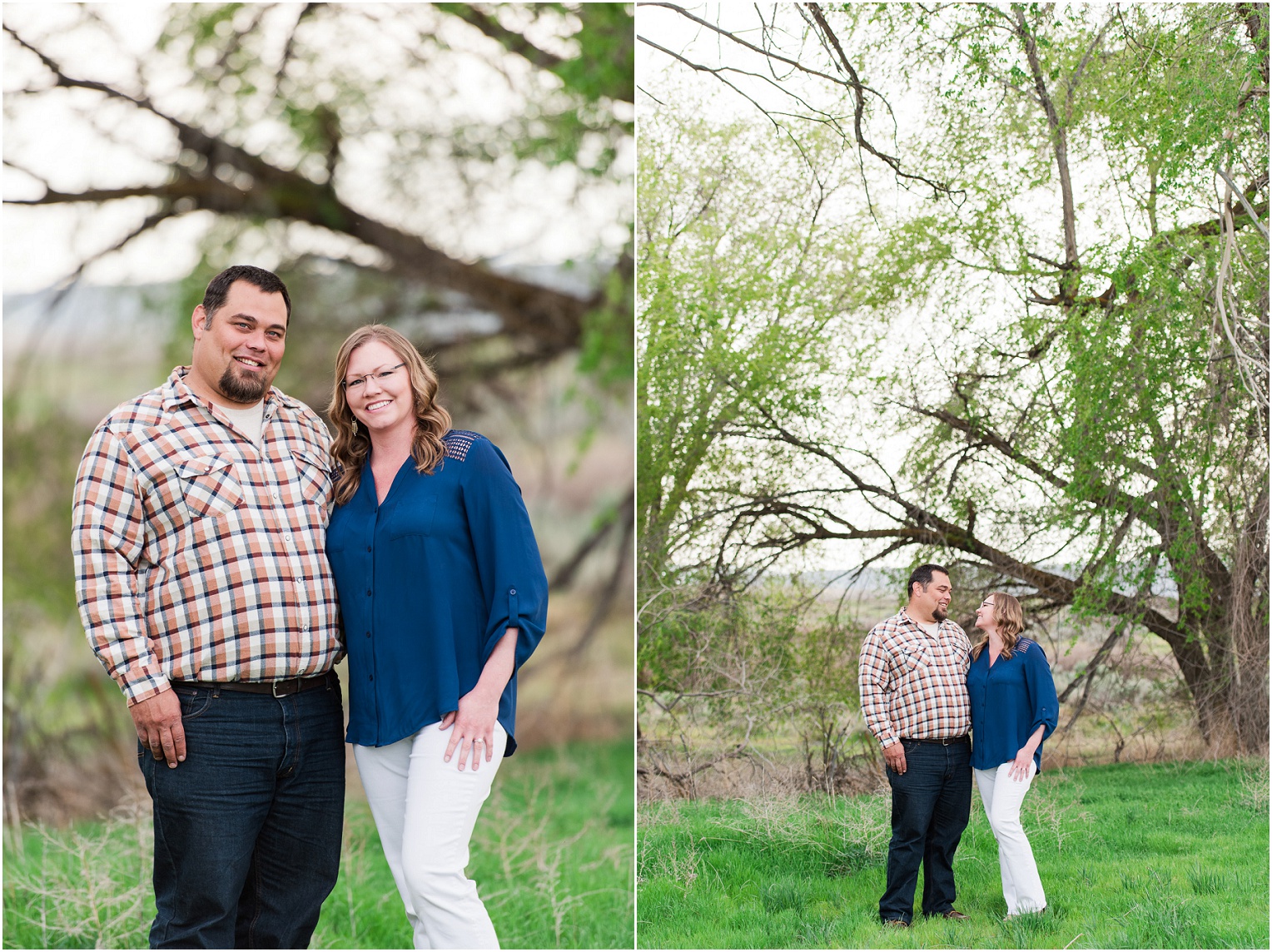 Vantage Crags Engagement Session Couple standing in front of trees
