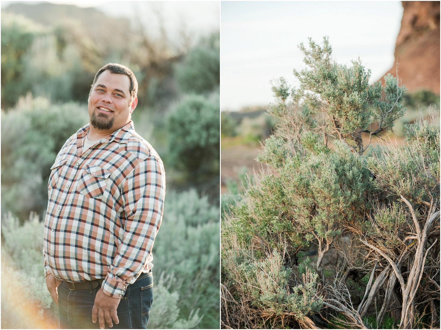 Vantage Crags Engagement Session Couple standing in sagebrush field