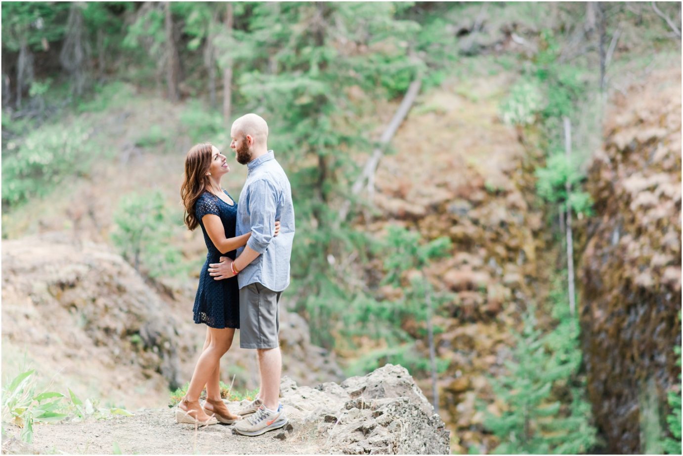 Boulder Cave Engagement Session Naches WA Couple on a cliff