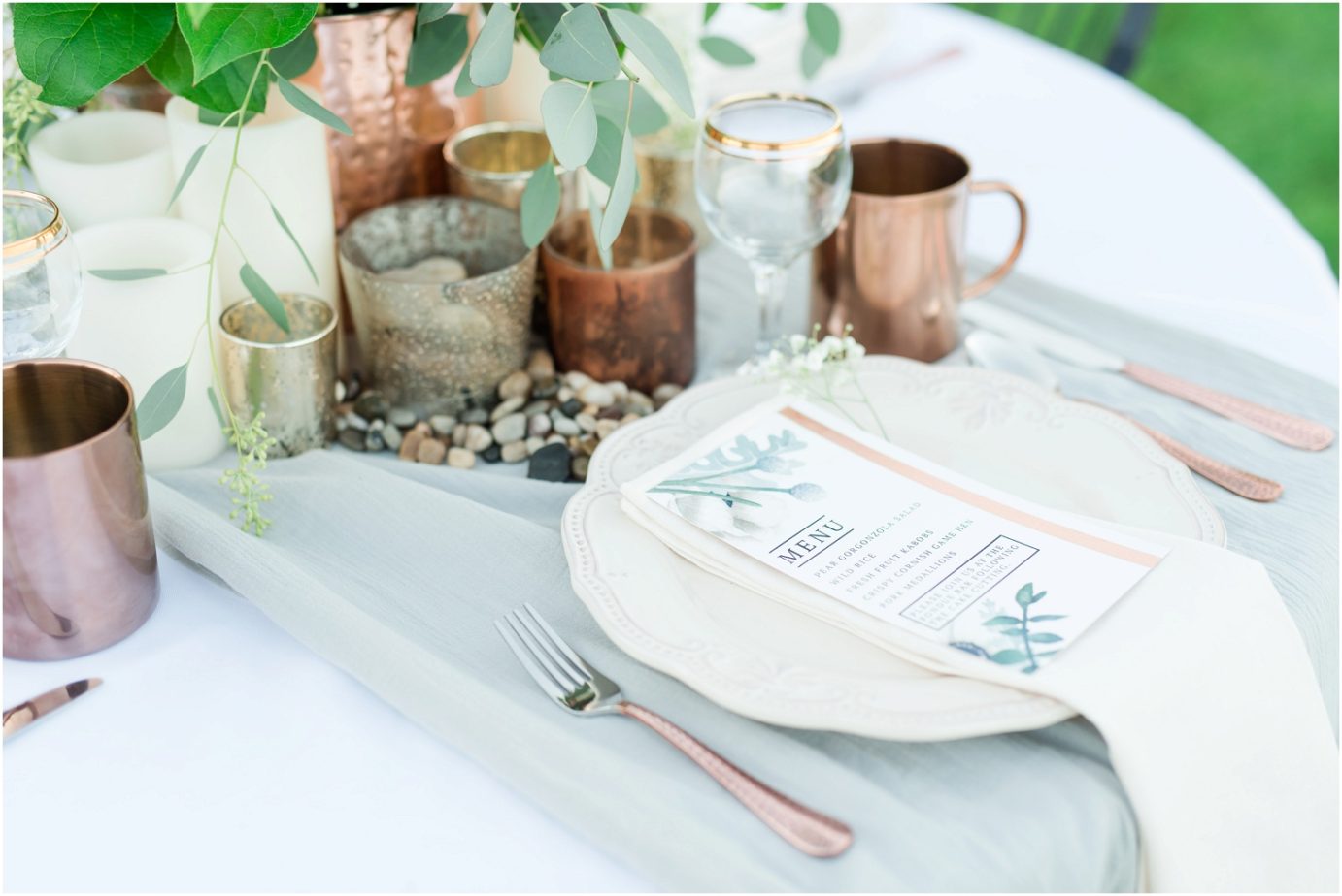 Chandler Reach Wedding Moscow Mule Inspiration Shoot Tablescape for four