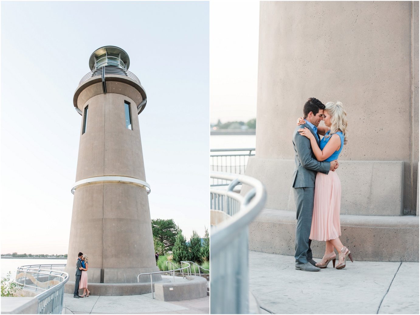 Clover Island Anniversary Session Kennewick WA Couple in front of lighthouse