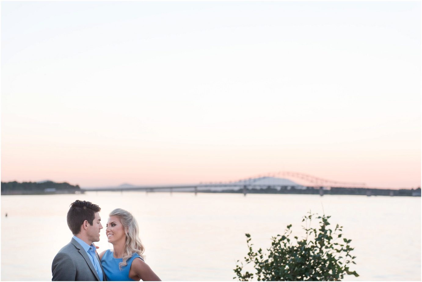 Clover Island Anniversary Session Kennewick WA Couple in front of the Blue bridge