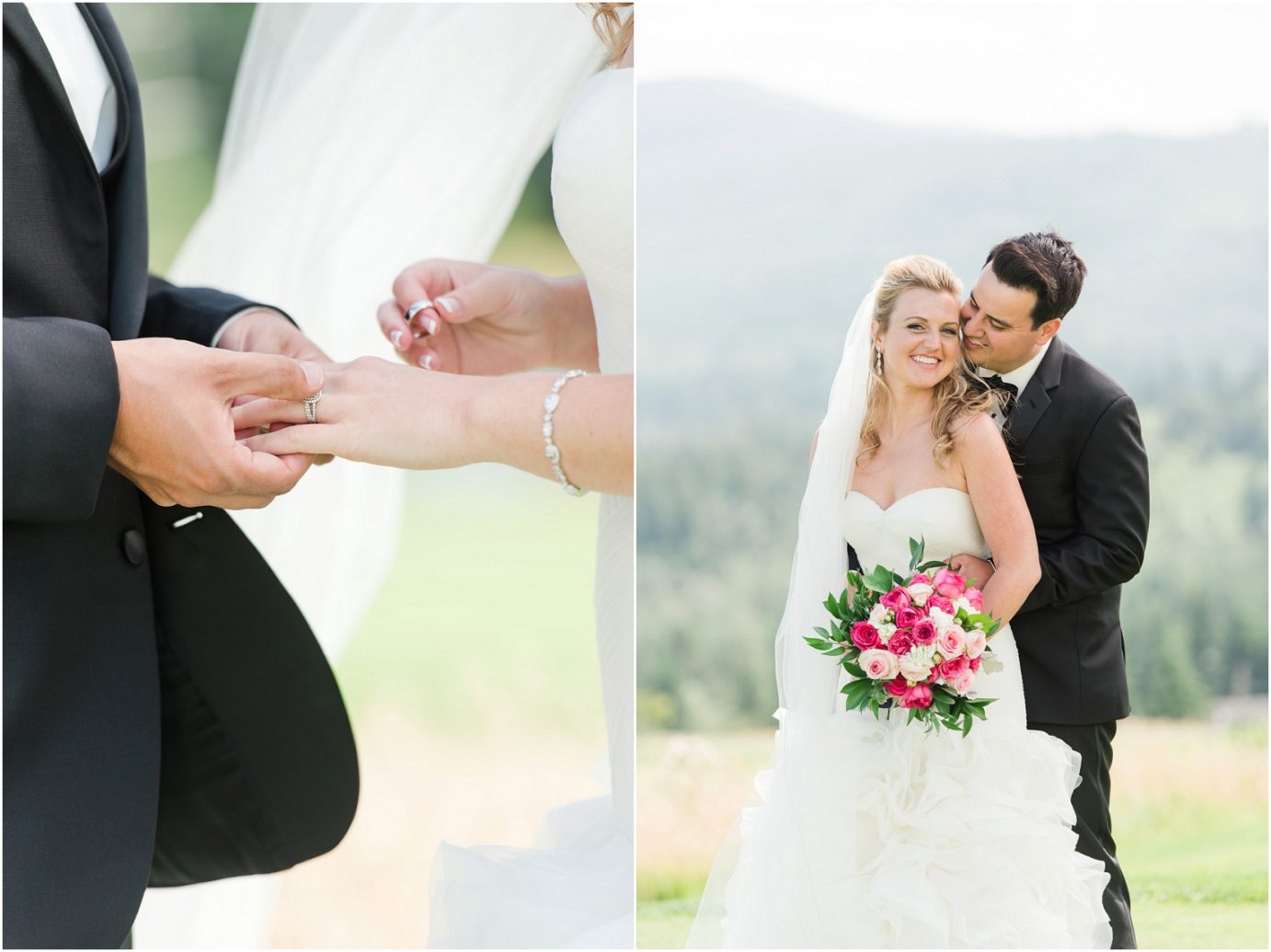 TPC Snowqualmie Ridge Wedding Christine and Josh_0001 Nina Bridal shoes Double Halo Diamond Ring Bride and groom formal portraits
