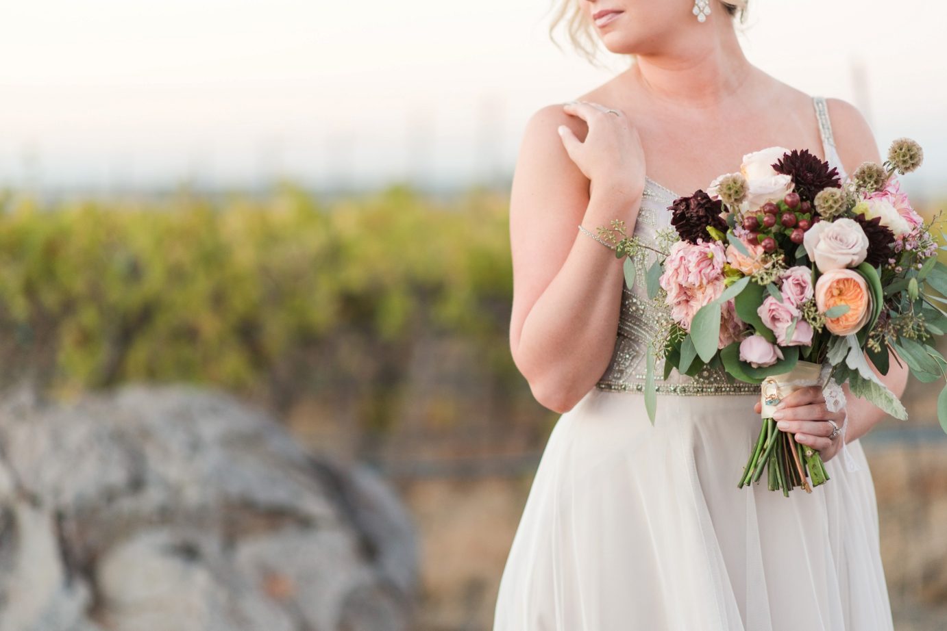 Tagaris Winery Wedding Bridal details in vineyard photo