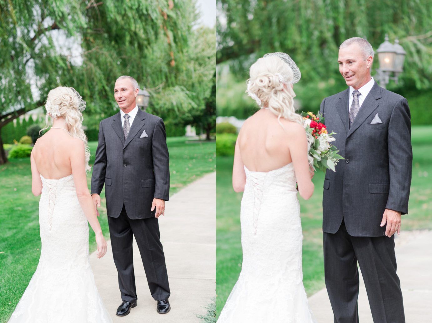 promise garden Bride and father first look photo