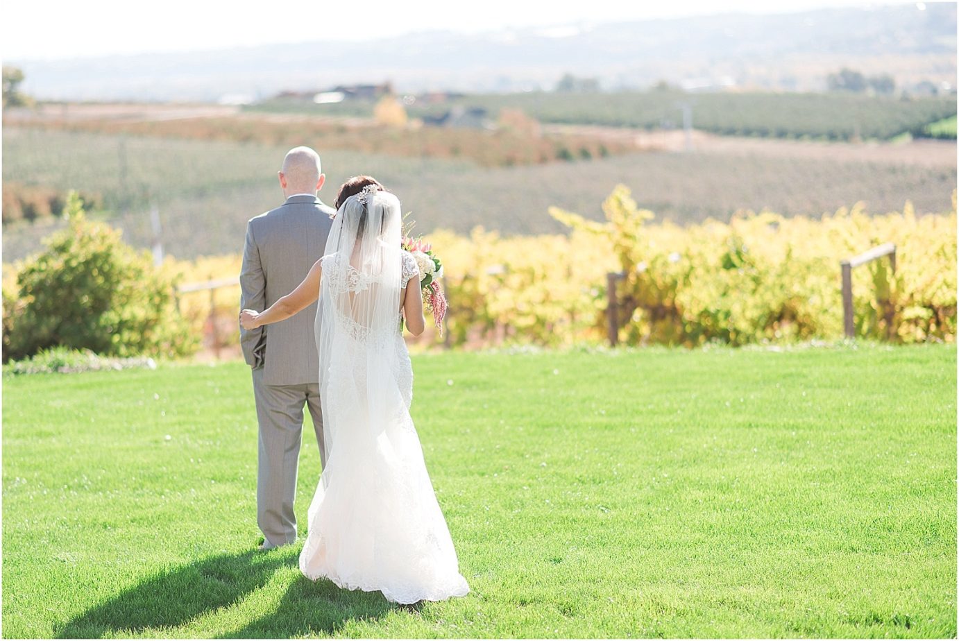 Fontaine Estates Winery Wedding Bride and groom first look photo