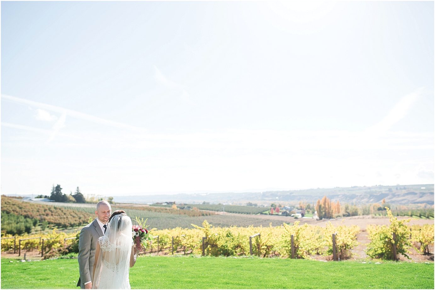 Fontaine Estates Winery Wedding Bride and groom first look photo