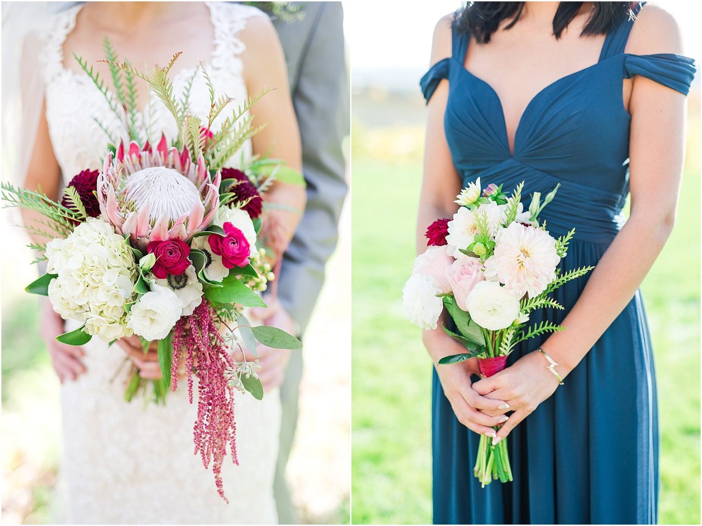 Best Wedding Bouquets of 2016 Red and blush wedding bouquets with Protea
