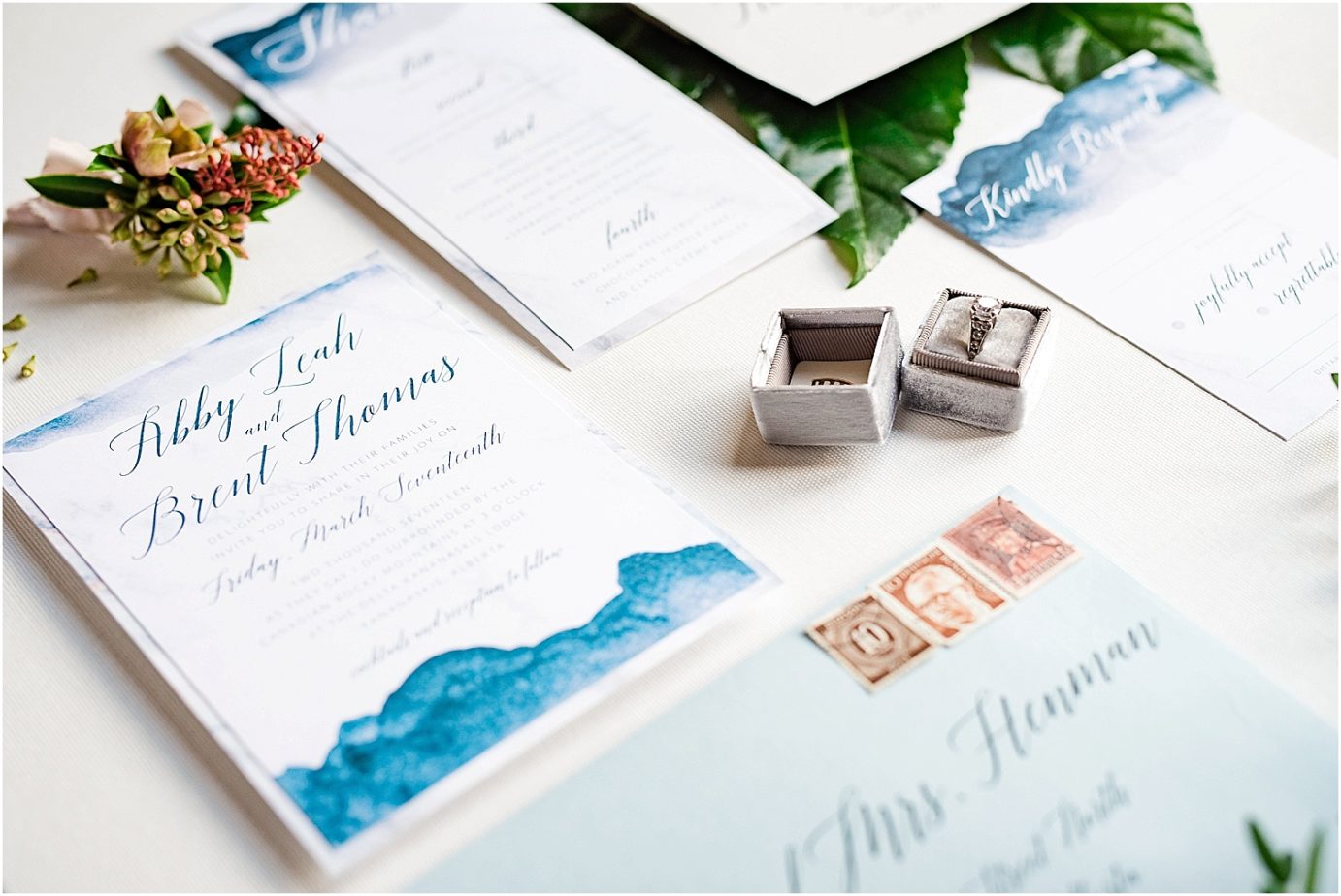 Mountain Elopement Inspiration in Banff National Park Mountains and Marble invitation suite