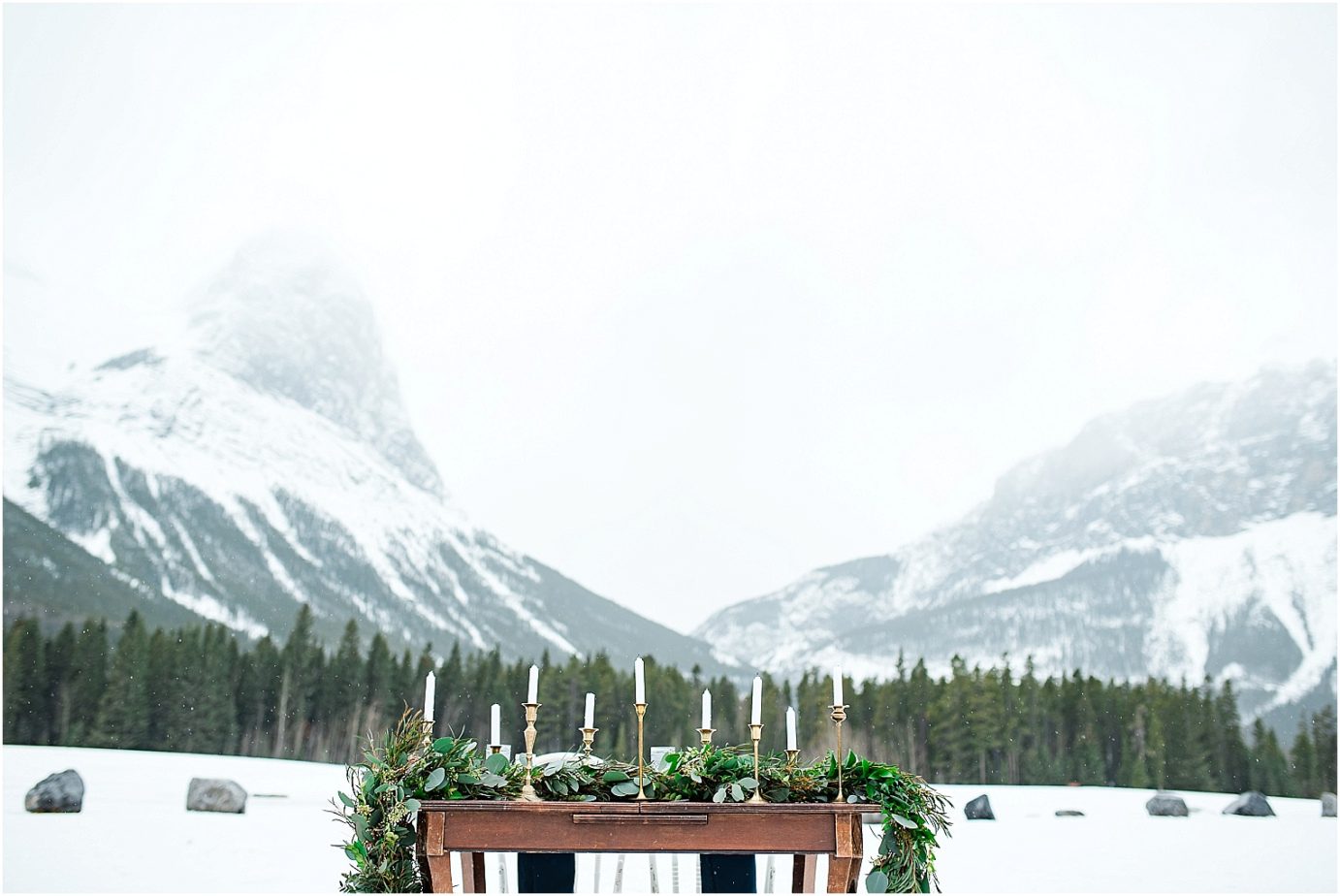 Mountain Elopement Inspiration in Banff National Park Tablescape in the mountains