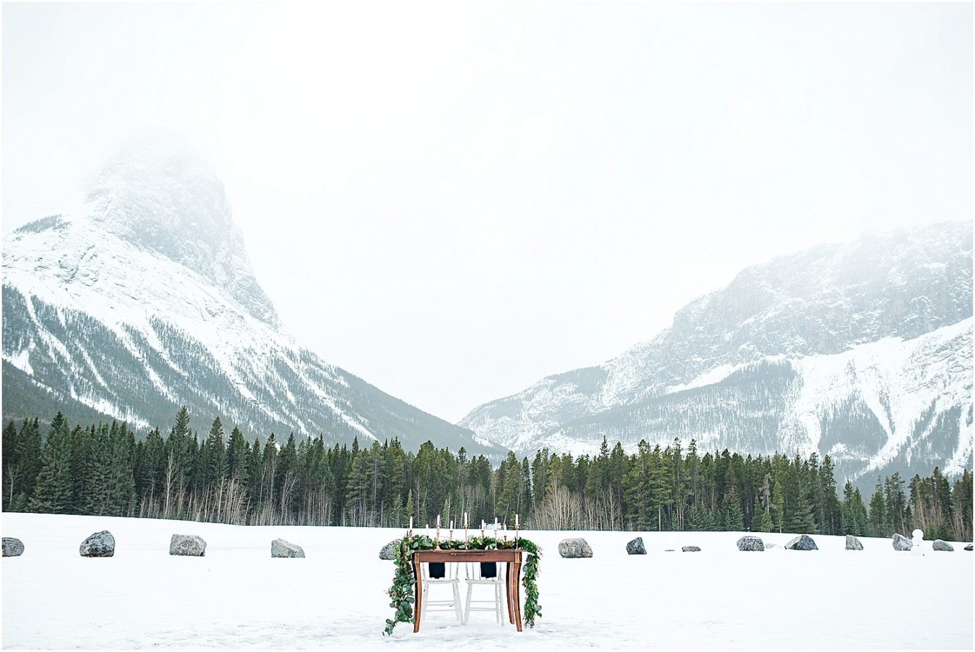 Mountain Elopement Inspiration in Banff National Park Tablescape in the mountains
