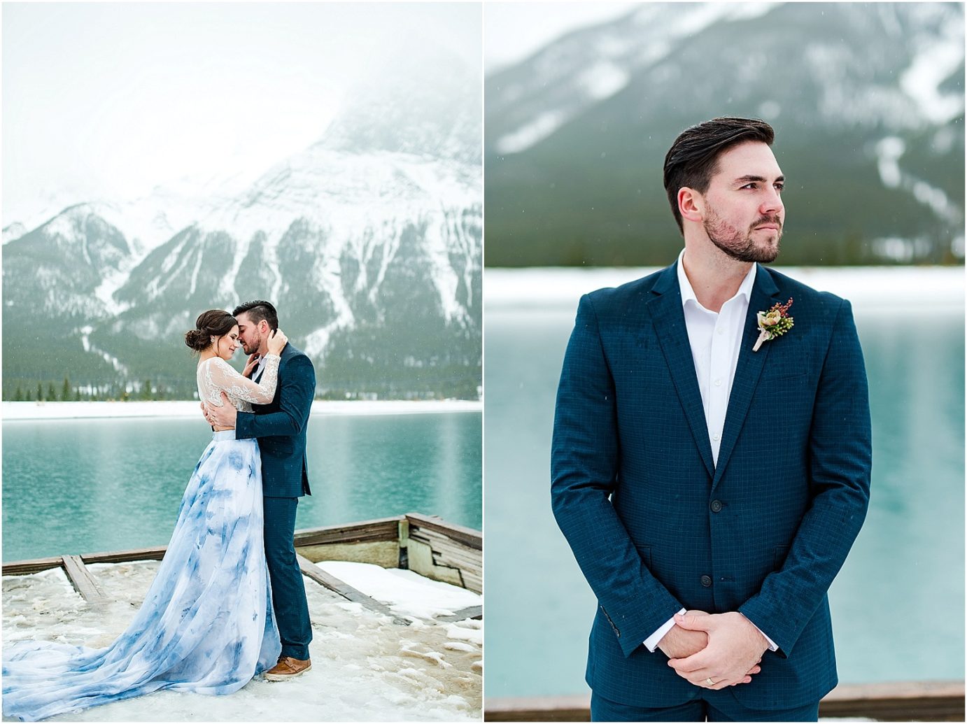 Mountain Elopement Inspiration in Banff National Park bride in a custom Sweet Caroline tennyson skirt