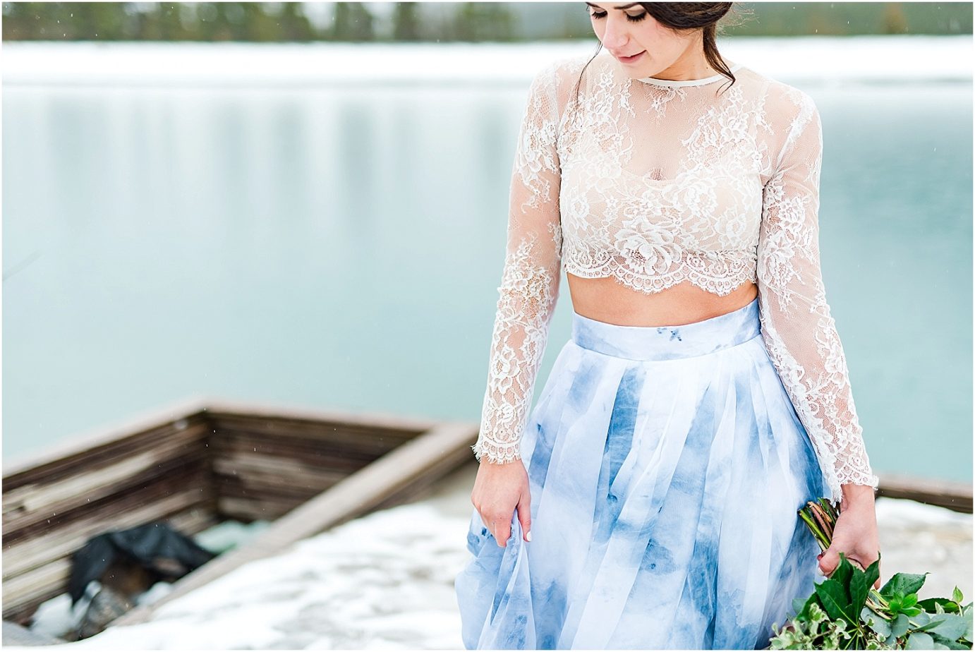 Mountain Elopement Inspiration in Banff National Park bride in a custom Sweet Caroline tennyson skirt