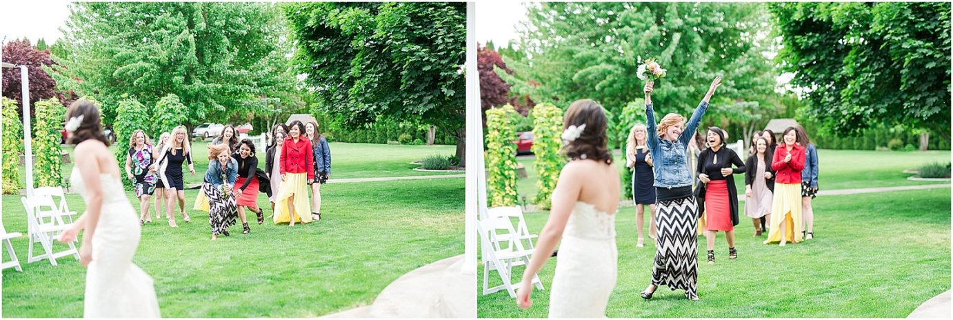Promise Garden Wedding Pasco Photographer Bouquet toss