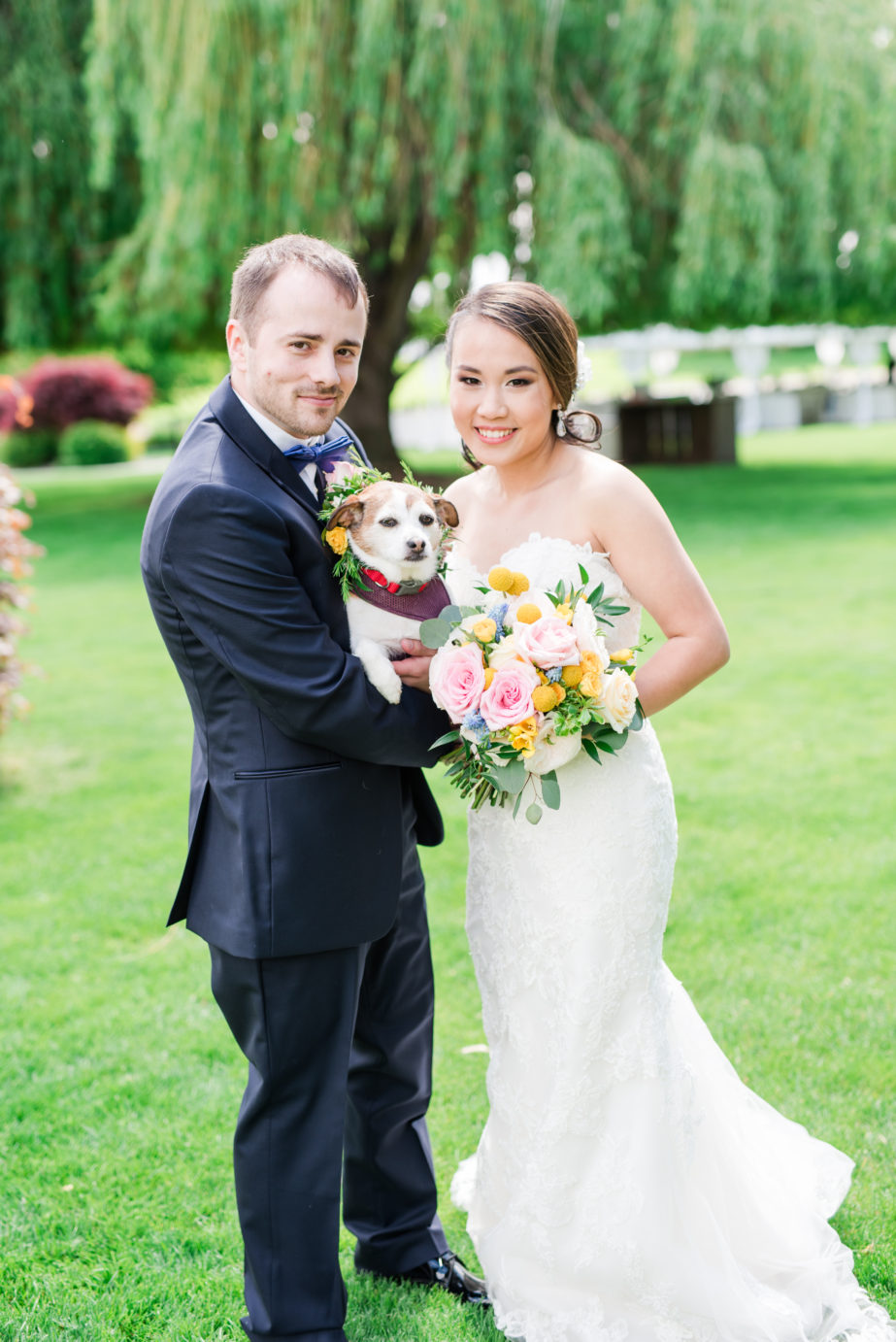 Promise Garden Wedding Pasco Photographer Bride and groom with dog