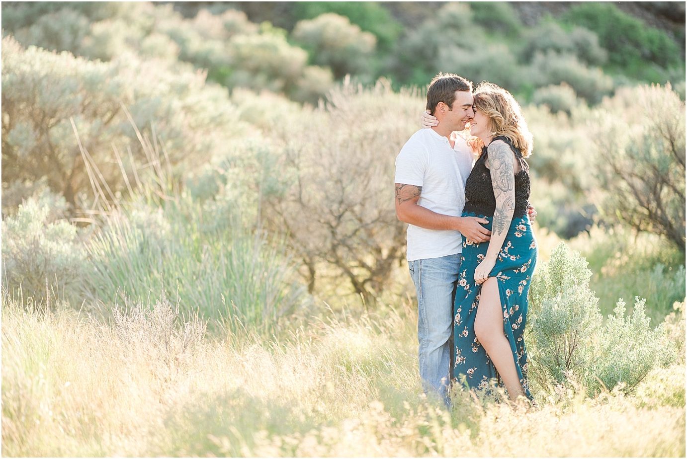 Vantage Crags Maternity Session unposed couple in the desert