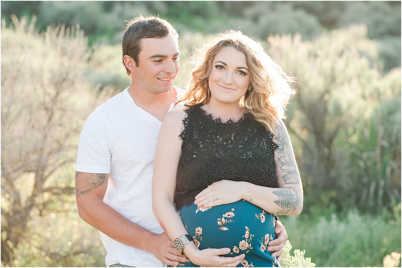 Vantage Crags Maternity Session unposed couple in the desert