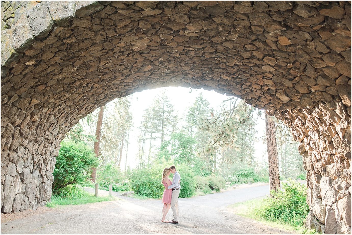 Manito Park Engagement Session Spokane Photographer Bryan and Olivia Under stone bridge
