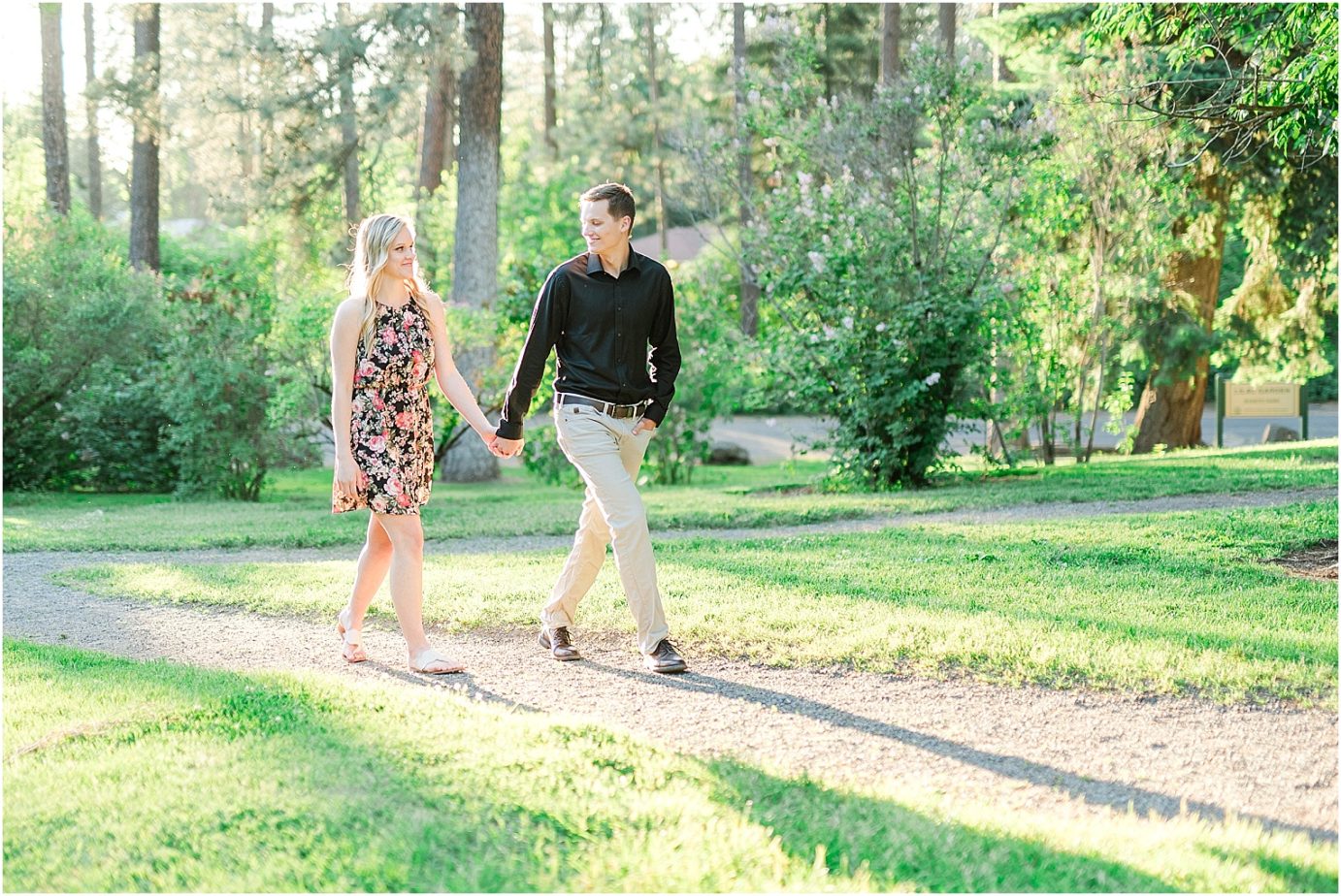 Manito Park Engagement Session Spokane Photographer Bryan and Olivia Walking on path