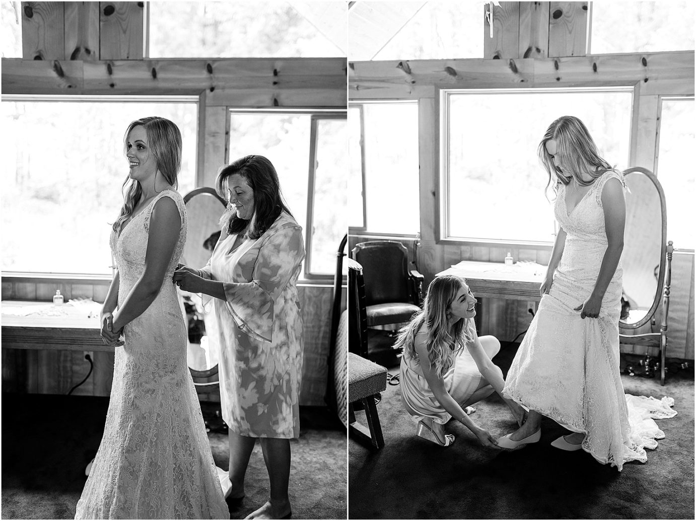 DIY backyard onalaska wedding Onalaska Photographer Bryan and Olivia bride getting dress on