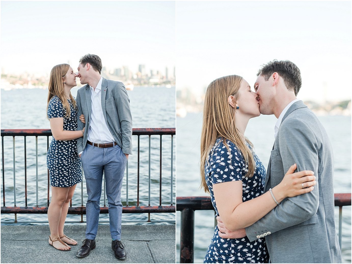 Gas Works Park Engagement Session Seattle WA Adam and Gracie view of lake Union and Seattle