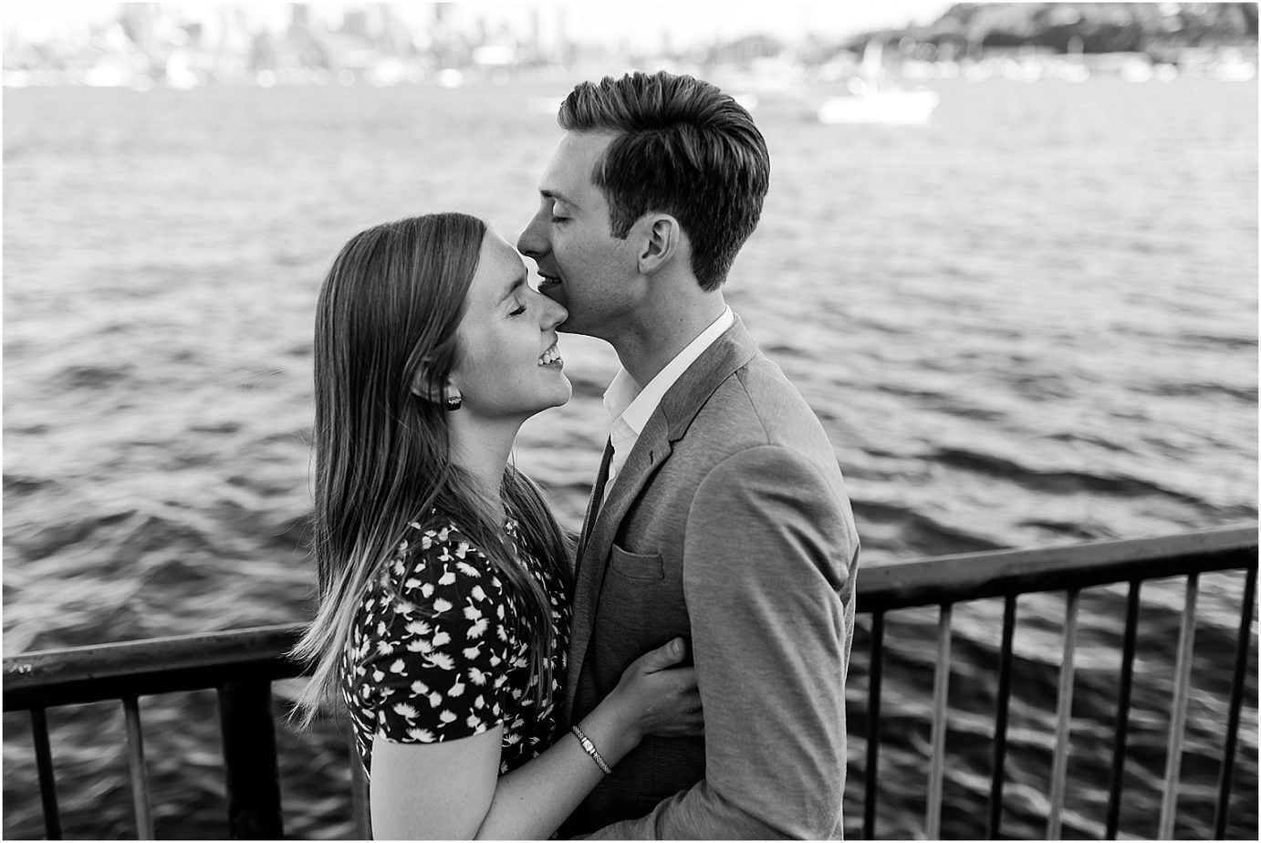 Gas Works Park Engagement Session Seattle WA Adam and Gracie view of lake Union and Seattle
