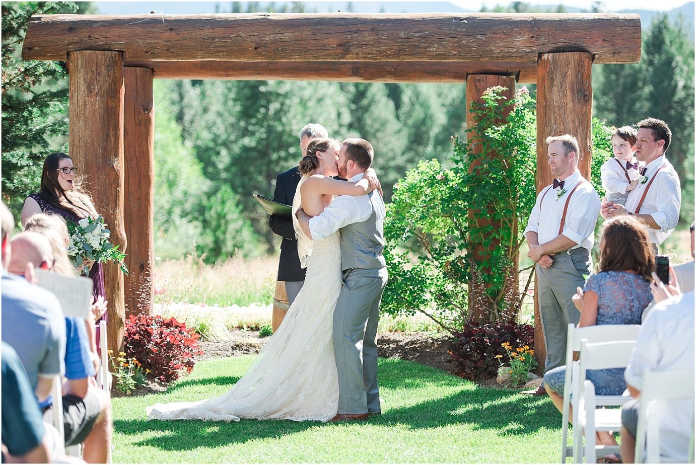 Pine River Ranch Wedding Leavenworth WA Matt and Kelsey bride and groom kissing