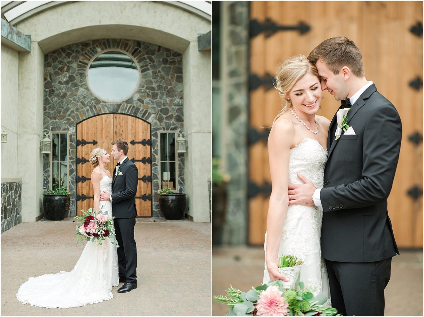 Terra Blanca Winery Wedding Benton City Photographer Armin and Kendall bride and groom by front door